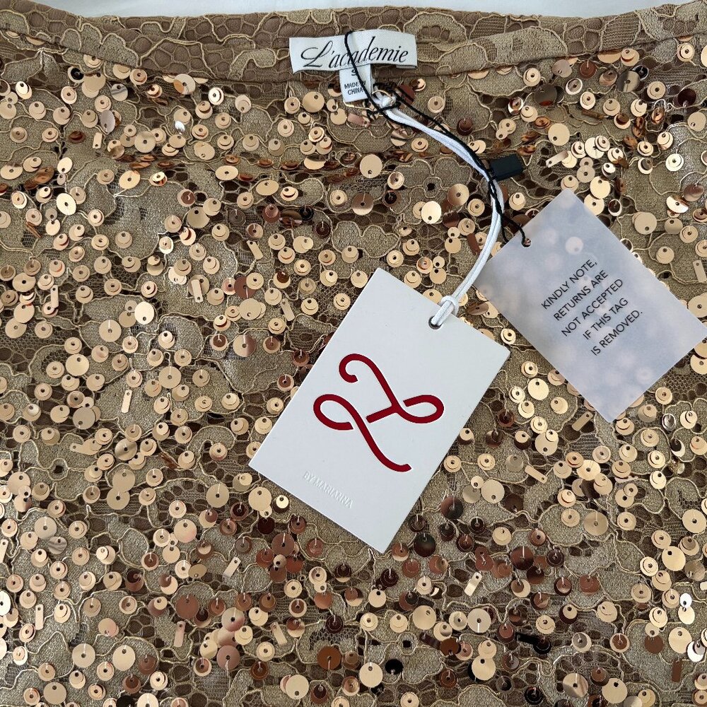 L'Academie by Marianna Savoie Gold Mini Skirt | Size: S - Picture 8 of 8